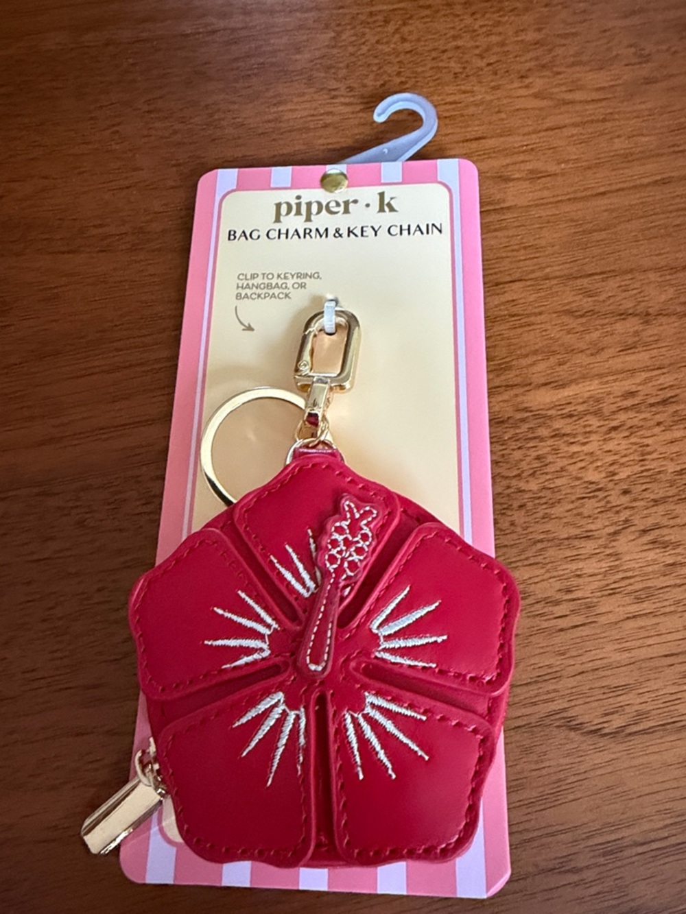 piper•k Red Floral Zip Bag Charm Key Chain
